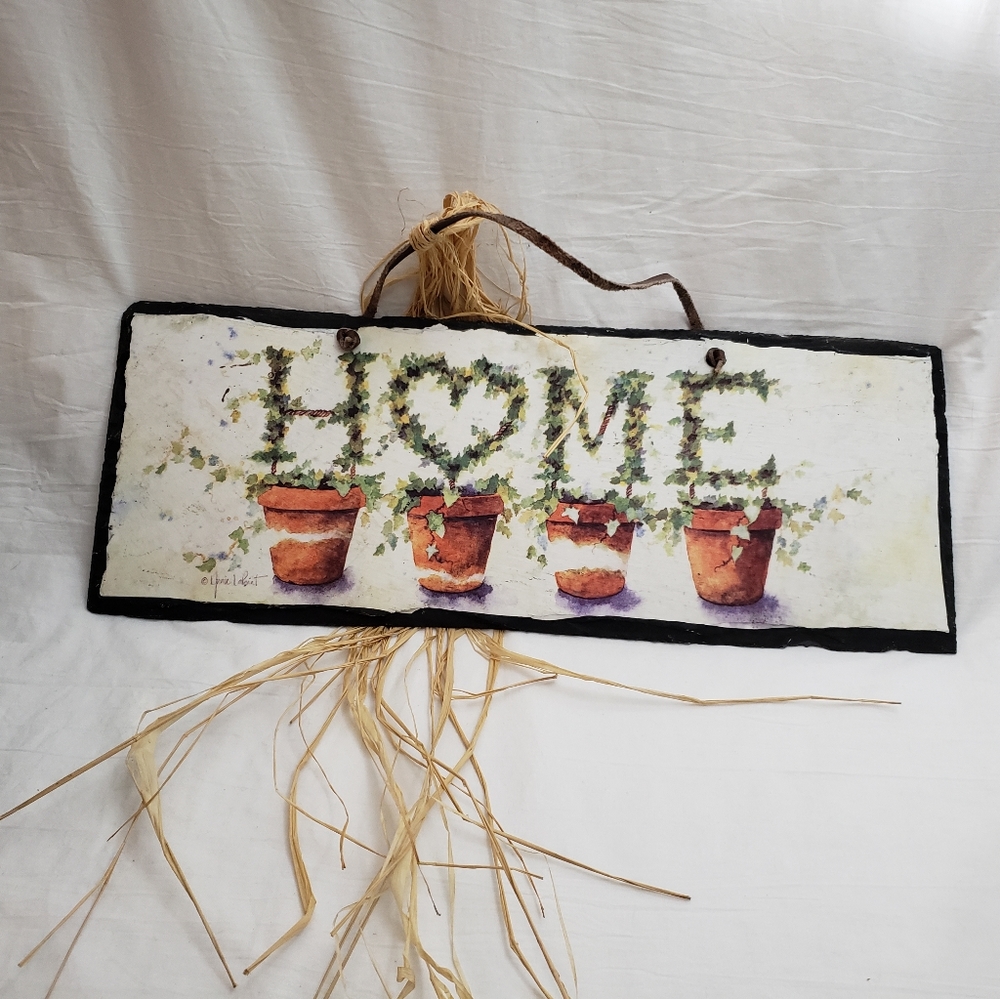 Annie LaPoint Painted Slate Home Sign Topiary 16 x 6 Inches